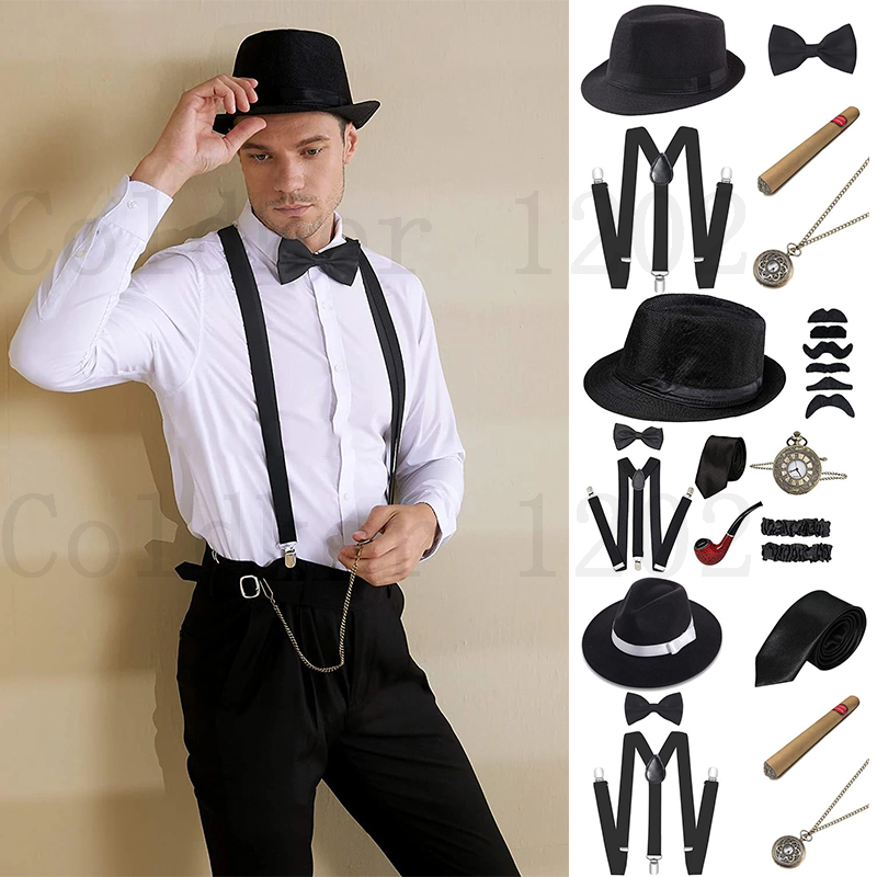 Men'S Accessories In The 1920S - フリー船ハロウィン 1920 年代メンズギャツビーギャングアクセサリーセットパナマ帽子サスペンダー蝶ネクタイ 20 年代グレートギャツビーコスプレアクセサリー