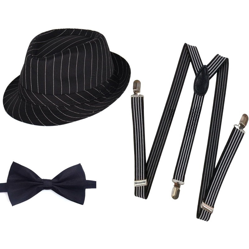 Men'S Accessories In The 1920S - 1920年代メンズコスチュームフェドラハットギャツビーギャングスターアクセサリーサスペンダー＆プレタイドボウタイヴィンテージチェックトップハット