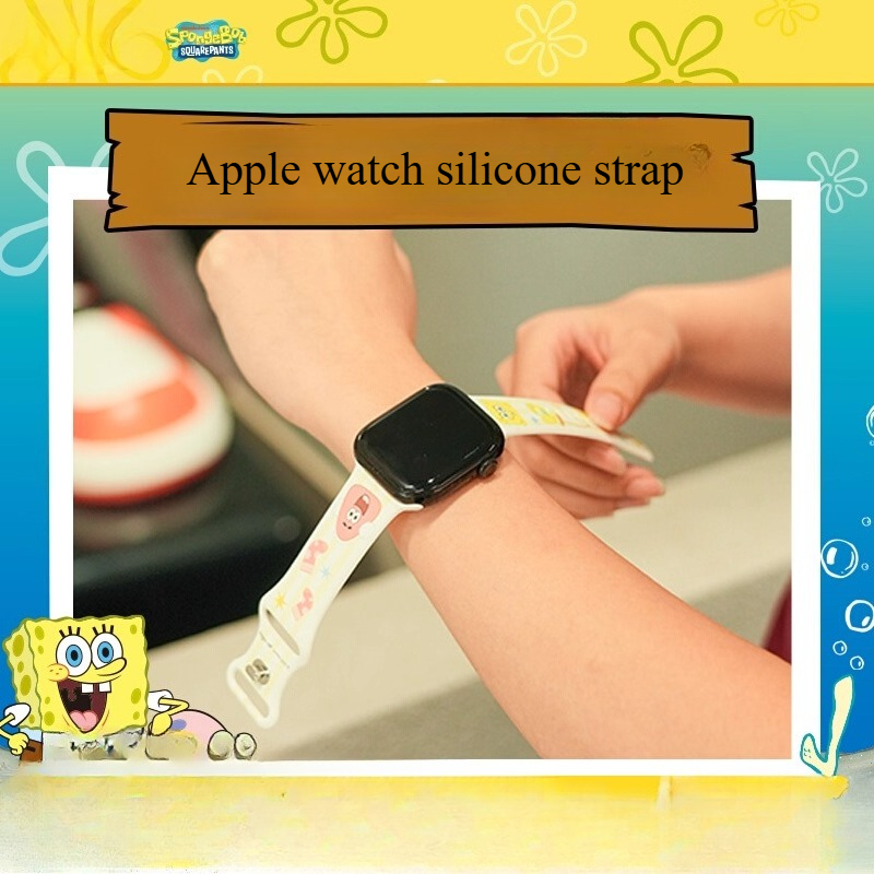 Men'S Accessories Gift Ideas - かわいい漫画のスポンジボブウォッチバンド、Apple Watch用ソフトシリコンストラップ、女性男性向けファッションスポーツブレスレット、クールなギフトアイデア