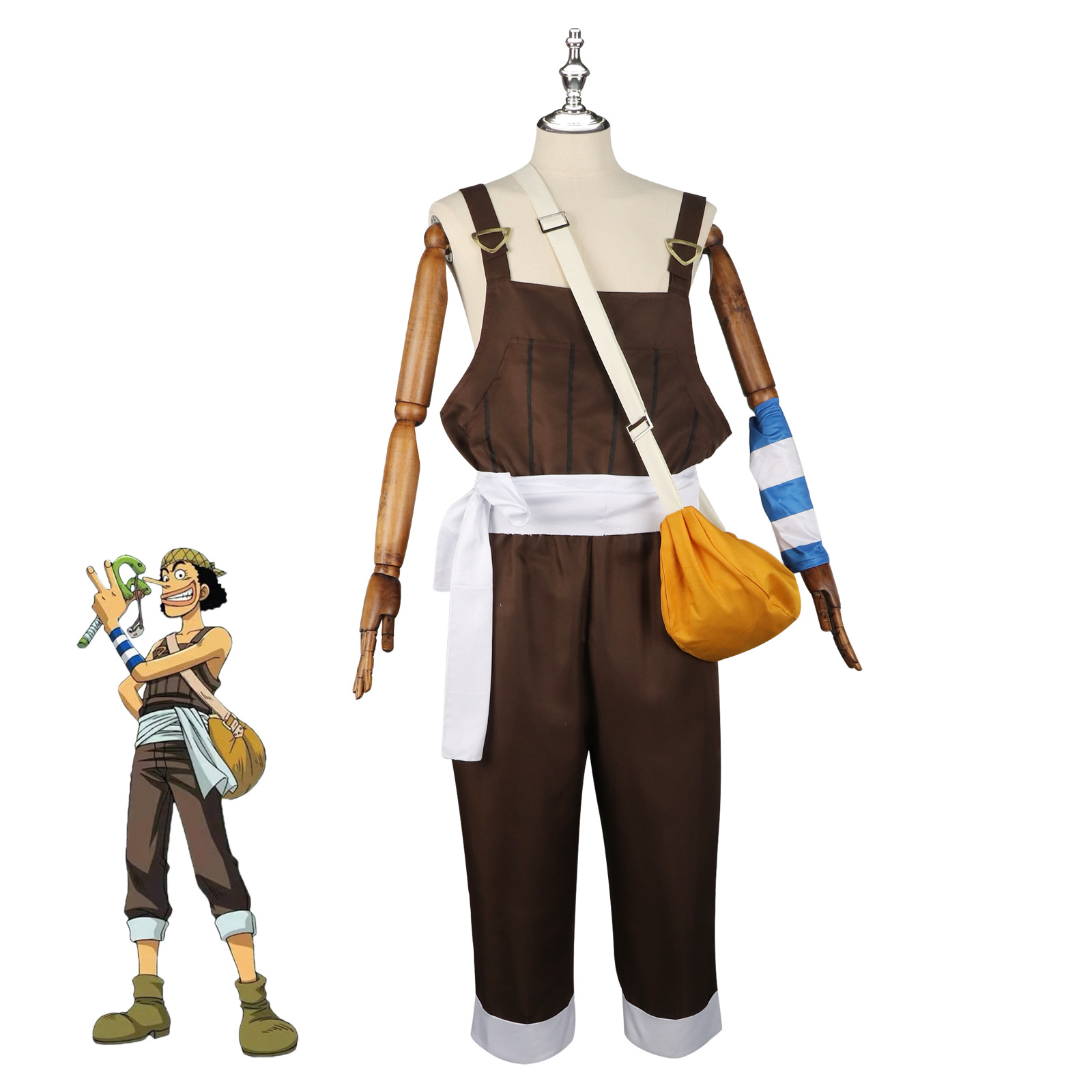 Men'S Accessories Japan - アニメ UUsopp コスプレ衣装ブラウンロンパース制服 Tシャツスカーフフルセット成人男性カーニバルハロウィンスーツ 5 個アクセサリー