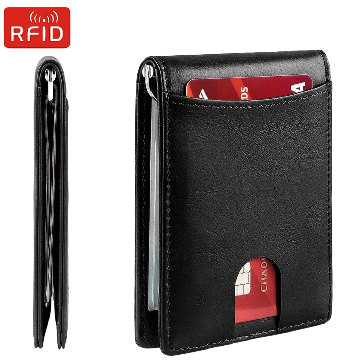 Money Clip Slim - RFID ビジネスカードホルダー メンズ カードウォレット 高級クレジットカードホルダー マネークリップ