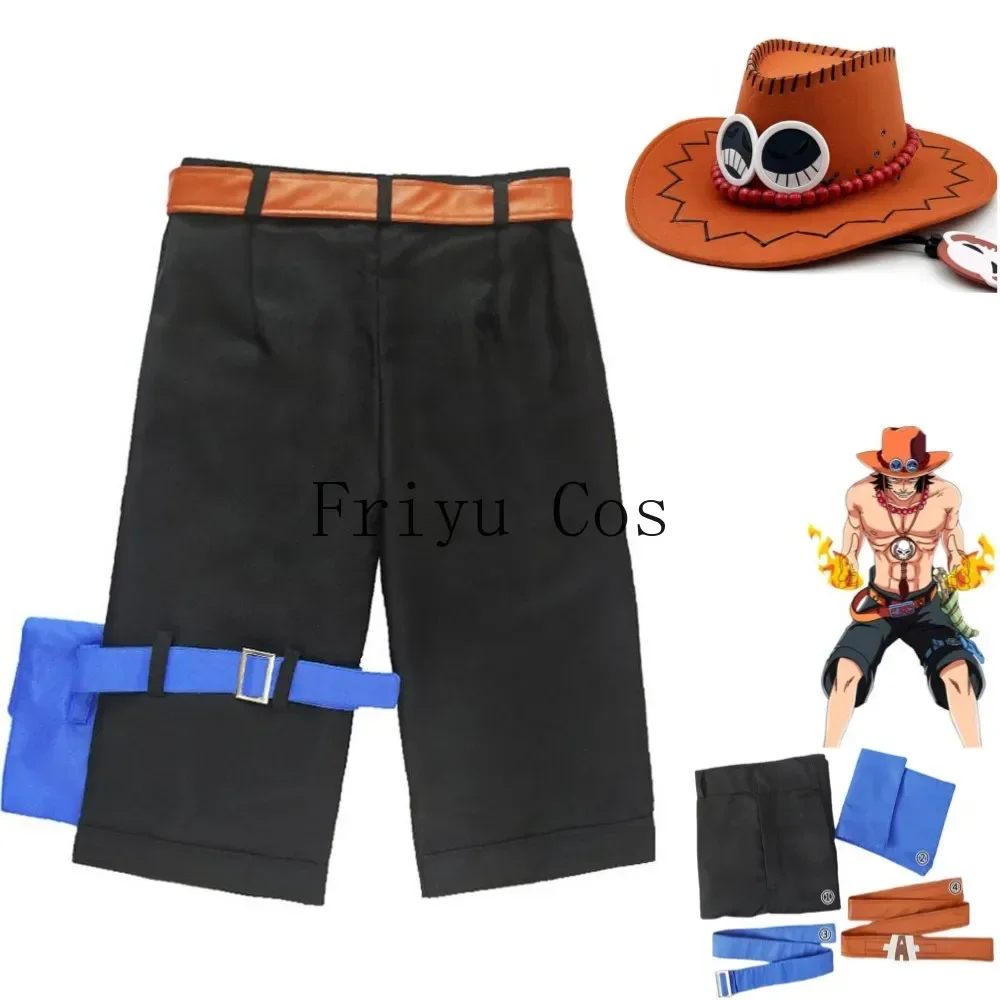 Men'S Accessories Japan - アニメポートガス·D·エースコスプレ衣装白ひげ海賊団黒ショーツサンシェード帽子アクセサリー男性女性カーニバルパーティースーツ