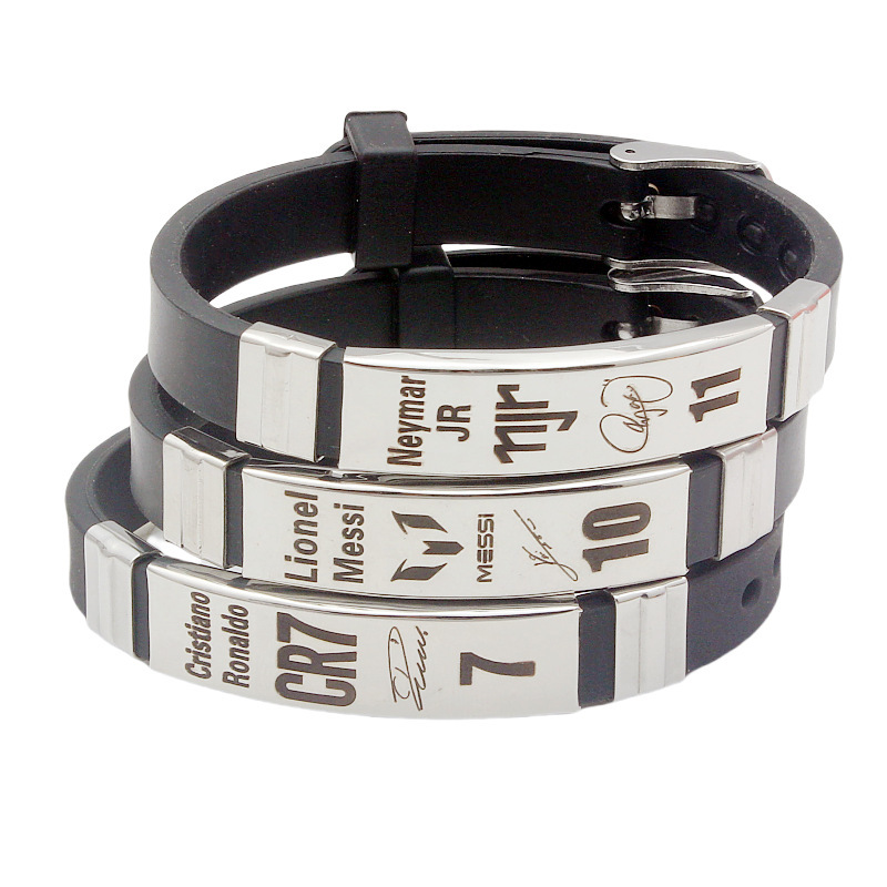 Men'S Accessories Jewelry Bracelet - リオネル・メッシクリスティアーノ・ロナウドネイマーサッカースターステンレス鋼シリコンブレスレット男性少年サッカーアクセサリーギフト