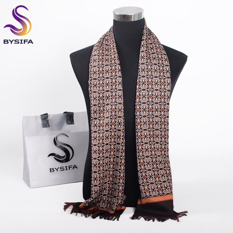 Men Accessories Brands - Bysifa-男性用の暖かいロングスカーフ,冬のアクセサリー,コーヒー,ゴールド,ビジネス,レジャー,タッセルスカーフ,160x26cm