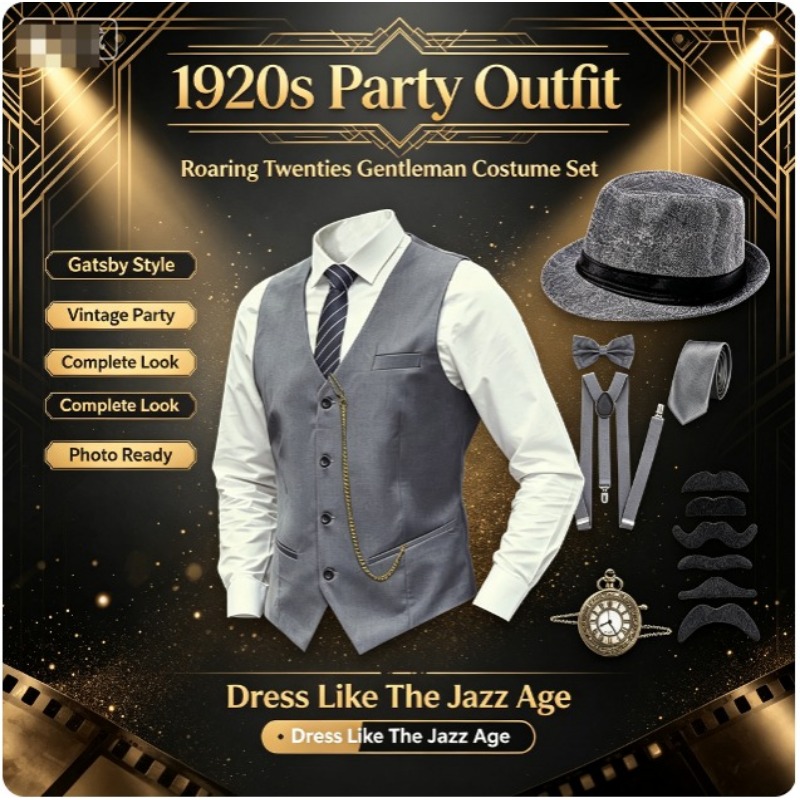 Men'S Accessories In The 1920S - 1920年代メンズグレート・ギャタビーガンスターアクセサリーセット 帽子 蝶ネクタイ 20年代コスプレアクセサリー スーツ ストリートダンスパーティー