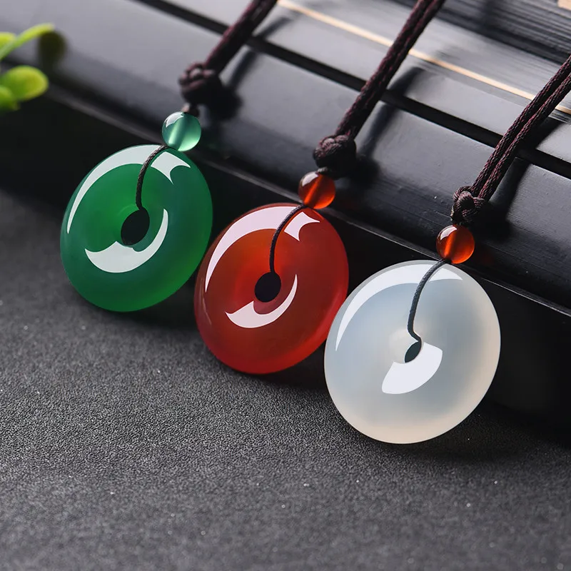 Men'S Accessories - 色とりどりの天然翡翠ネックレス,ドーナツペンダント,瑪瑙,ファッションアクセサリー,チャーム,刻まれたお守り,女性と男性へのギフト