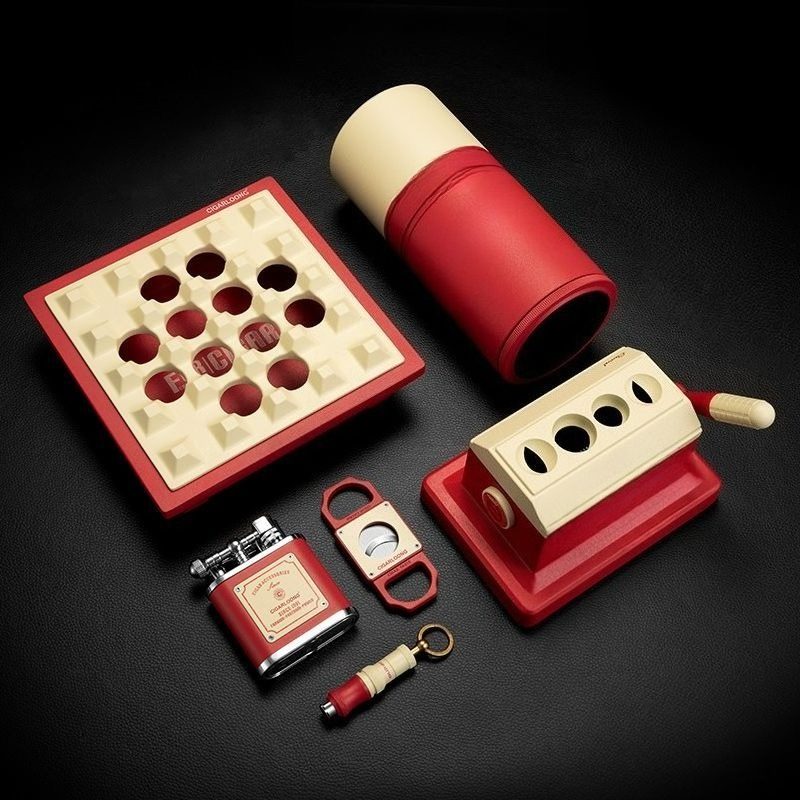Cigar Cutter Set - 葉巻セット、葉巻カッター、煙草ドリル、ライター、灰皿、葉巻ホルダー、精巧な6点セット