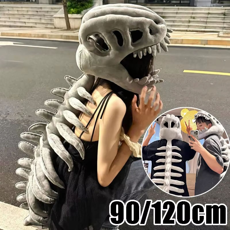 Mens Accessories Style - 恐竜の骨格をモチーフにした、マスク付きの中国風コスチューム風のぬいぐるみパーカー。大人向けの男性・女性用で、パーティーやコスプレのプレゼントに最適。