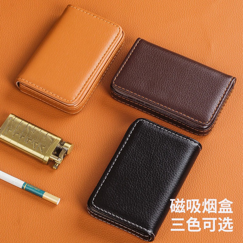 Men'S Accessories - ポータブル 8 ミリメートルシガレットケース PU レザー名刺ホルダースタイル磁気吸引シガレットボックス男性喫煙アクセサリー