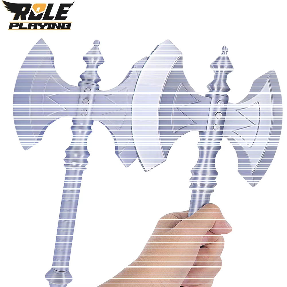 Men Accessories Silver - マンアックスコスプレ彼グレートダブルビットアックス小道具装飾品ユニバースコスチュームアクセサリー男性シルバープラスチック武器小道具ハロウィン