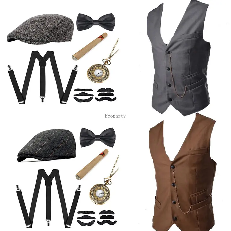 Men'S Accessories In The 1920S - メンズギャングスターコスチュームとアクセサリーセット スチームパンクウエストコート ピーキーブラインダーズベスト 懐中時計 1920年代 メンズギャツビーコスプレ衣装