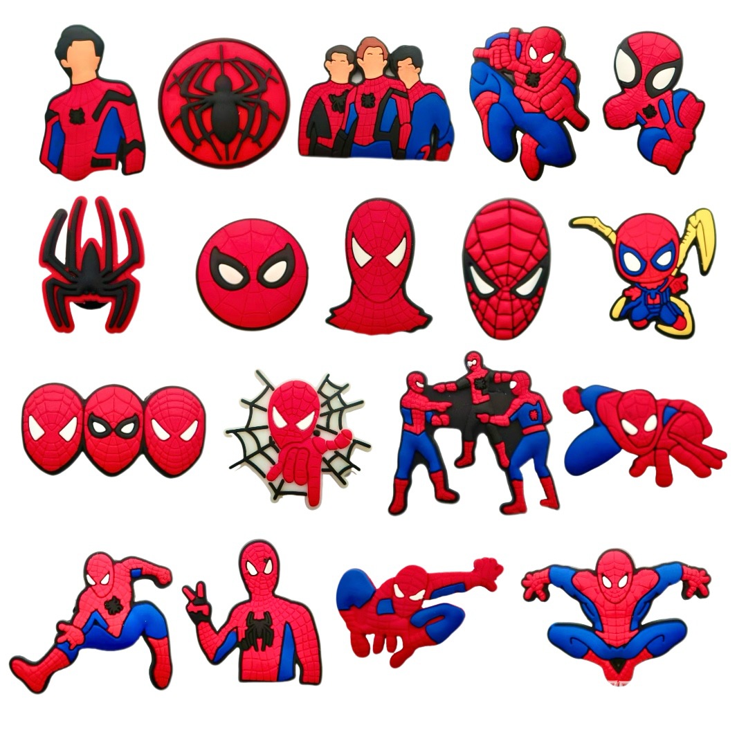 Men'S Accessories Gift Ideas - 18個入り 新しい漫画スパイダーマンDIYアクセサリー PVC製シューズチャーム クロッグスライド用 ギフトアイデア 取り付け簡単