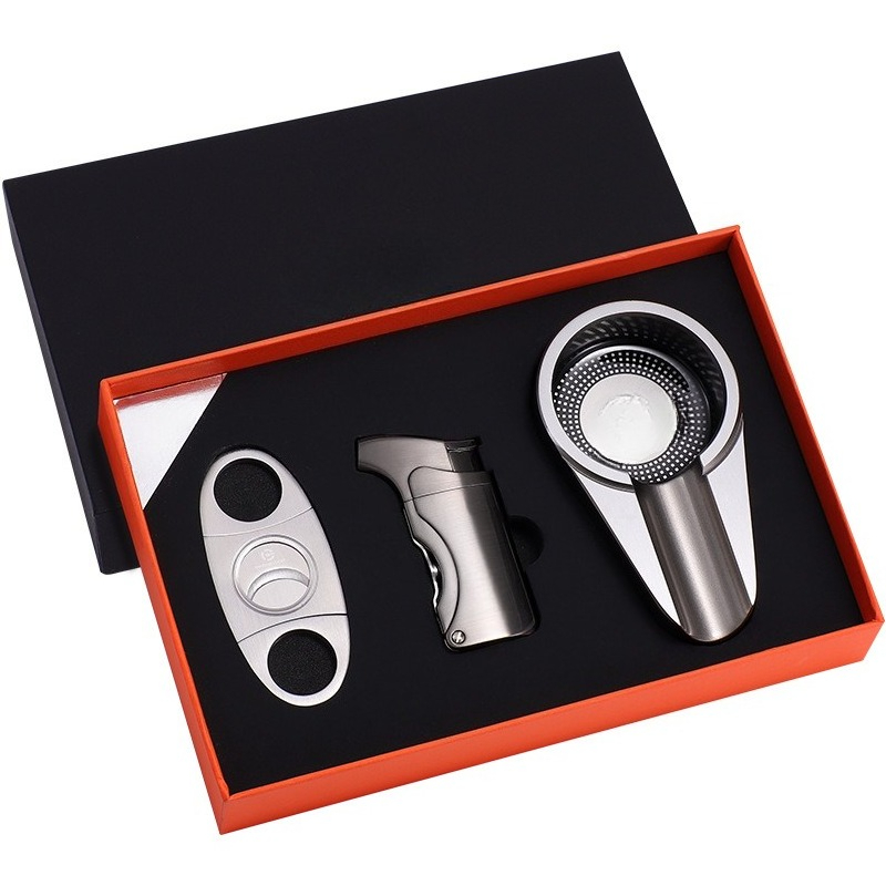 Cigar Cutter Set - シガーアクセサリーギフトセット 3点キット、シガーカッター、ライター、灰皿を含む喫煙ツールセット、喫煙用ギフトボックス包装