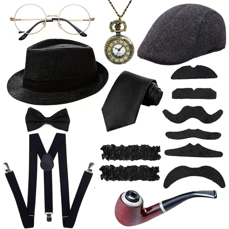 Men'S Accessories In The 1920S - 1920年代メンズコスチュームアクセサリーセットギャングスター風ローリング20年代ガタスピーチパーティー用コスチューム30年代Yバックベレーキサスペンダーポケットウォッチ