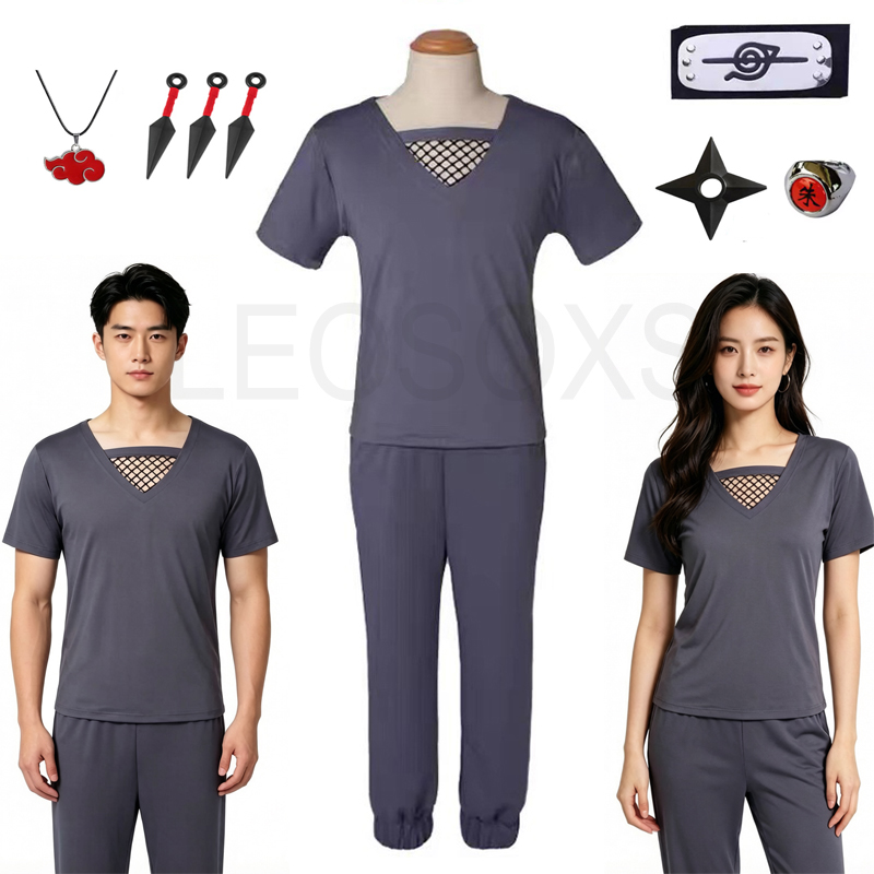 Men'S Accessories Japan - うちはイタチコスプレ衣装アニメ暁衣装 Tシャツパンツセット男性女性用ハロウィンパーティーオプション忍者アクセサリー