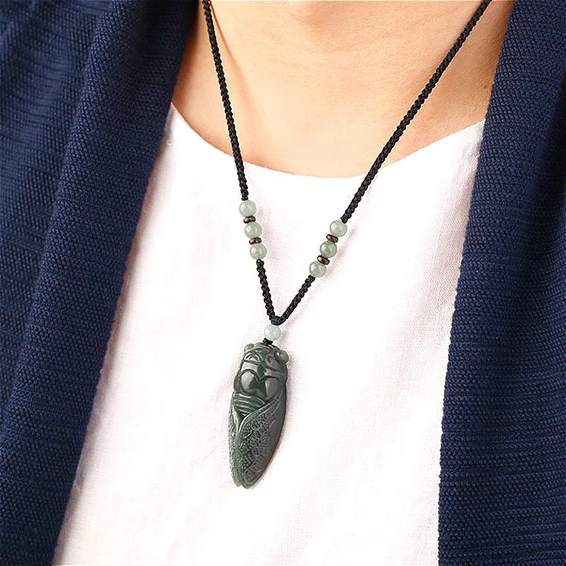男性と女性のための天然ヘチアンシカダ翡翠ペンダントネックレス - Men'S Accessories のレビューと価格