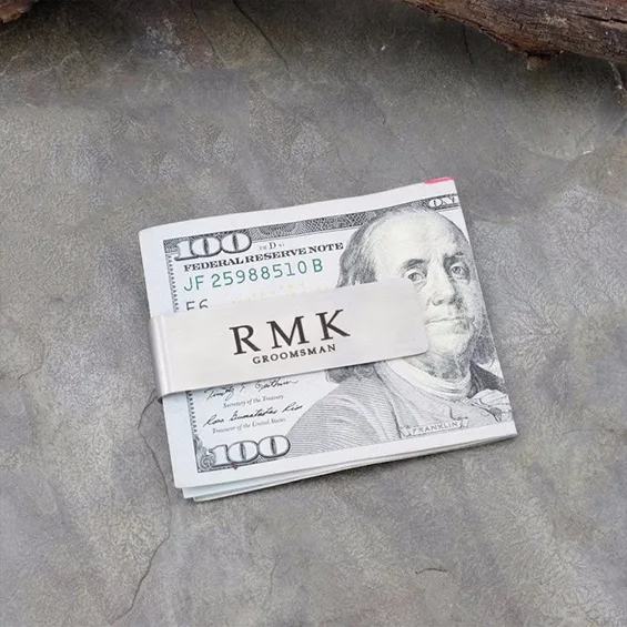名入れ カスタム マネークリップ メンズ 札ばさみ 刻印入り - Money Clip Slim のレビューと価格