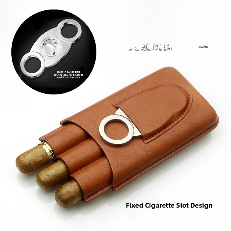 携帯用シガーボックス2個セット、革製シガーケース、加湿チュー - Cigar Cutter Set のレビューと価格