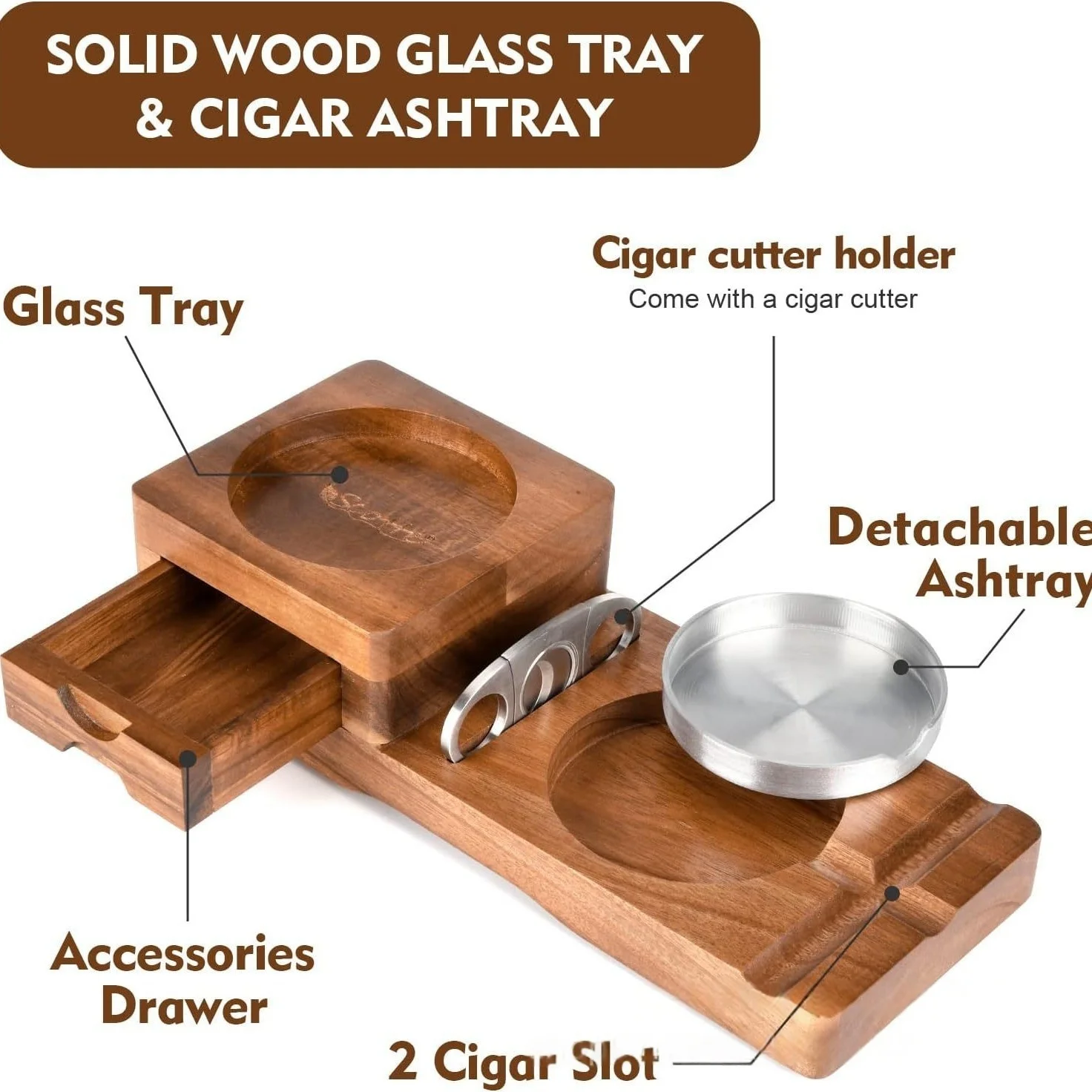 高級葉巻アクセサリーボックス（カッターレスト、無垢材葉巻灰皿 - Cigar Cutter Set のレビューと価格