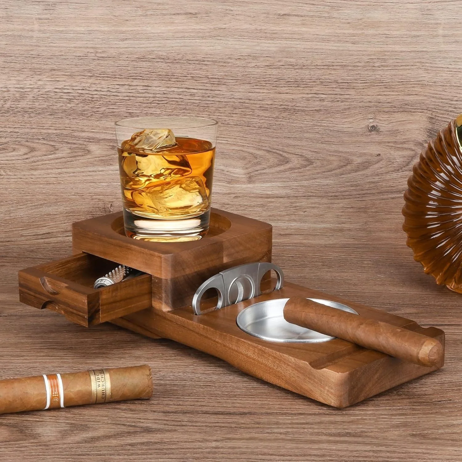 高級葉巻アクセサリーボックス（カッターレスト、無垢材葉巻灰皿 - Cigar Cutter Set のレビューと価格