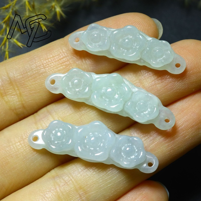 1pc 天然翡翠エメラルドフラワーハンドカード DIY アク - Men'S Accessories のレビューと価格