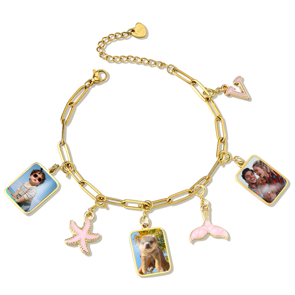 カスタマイズされた写真レターフラグペンダントネックレス女性男 - Men'S Accessories Jewelry Bracelet のレビューと価格