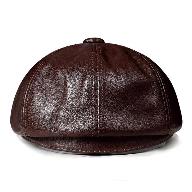 春の新本革帽子キャップ牛革ベレー帽暖かい綿男性パッドブランド - Men Accessories Brands のレビューと価格