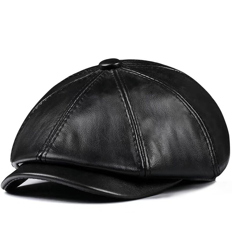 春の新本革帽子キャップ牛革ベレー帽暖かい綿男性パッドブランド - Men Accessories Brands のレビューと価格