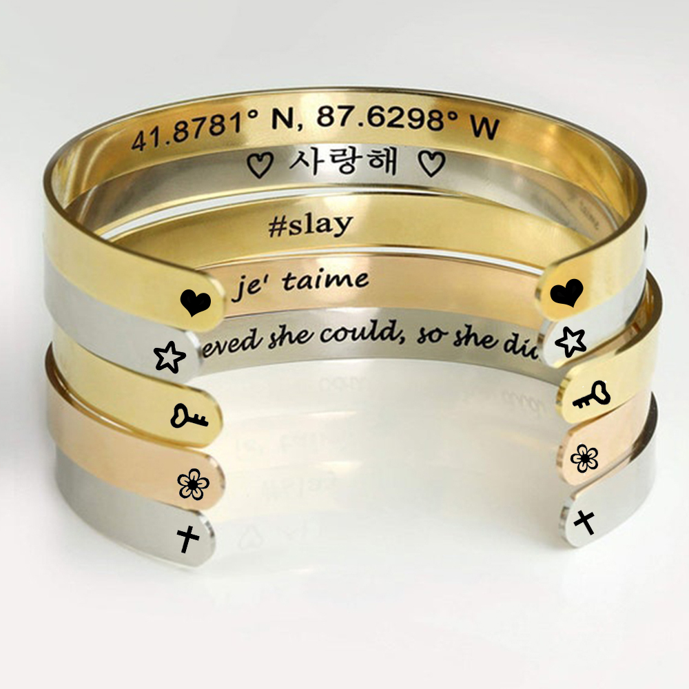 カスタム刻印ネームリストブレスレットバングルステンレス鋼製パ - Men'S Accessories Jewelry Bracelet のレビューと価格