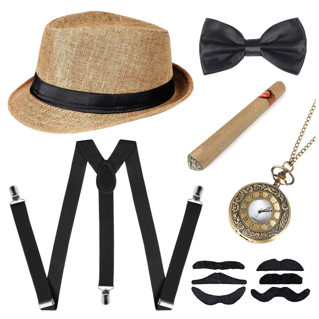メンズグレートギャツビーアクセサリーセット、レトロなギャング - Men'S Accessories In The 1920S のレビューと価格