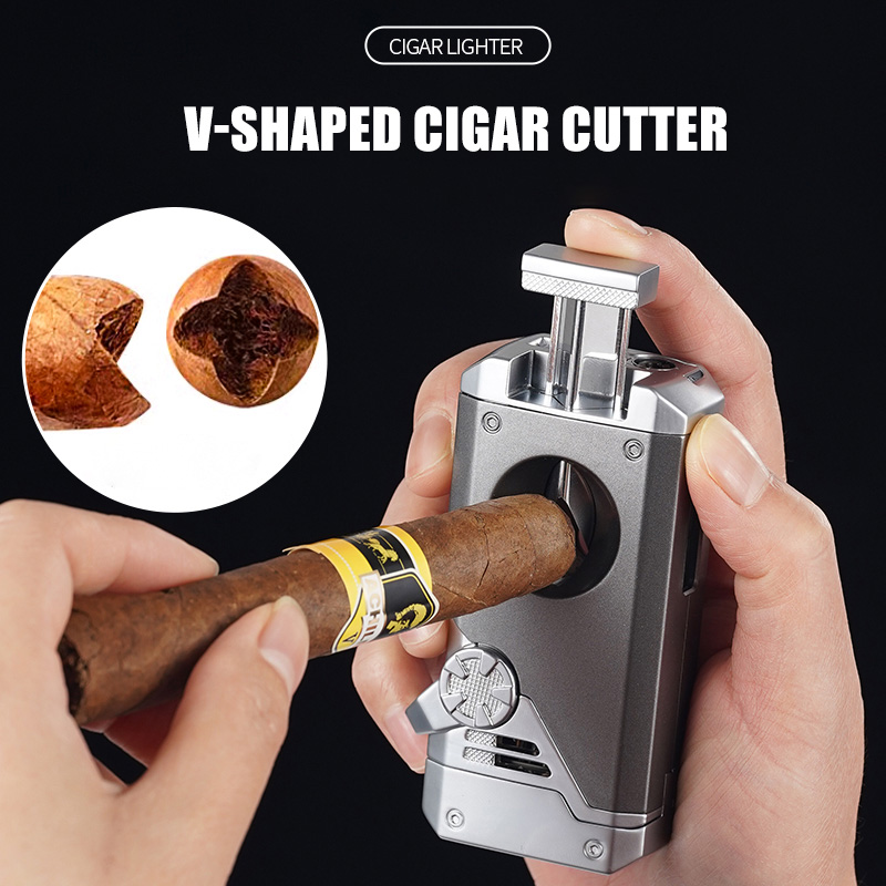 多機能シガーライターセット、4ジェットフレームトーチ、Vカッ - Cigar Cutter Set のレビューと価格